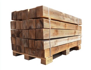 Wall Mural - Stacked, square, brown wooden beams on a pallet.