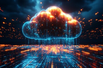 Aufkleber - Digital Cloud Surrounded by Futuristic Fiber Optic Lights in a Conceptual Data Network : Generative AI