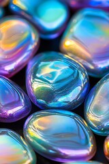 Poster - Vibrant Iridescent Glass Pebbles with Multicolor Reflections : Generative AI