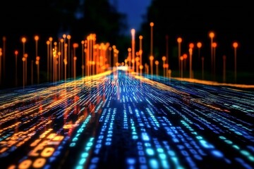 Poster - Neon Code Path Merging with Nature in Illuminated Cyber Landscape : Generative AI