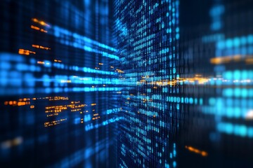Aufkleber - Futuristic Digital Data Stream with Blue and Orange Light Streaks in Motion : Generative AI