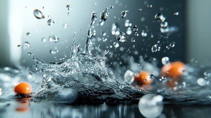 Poster - Water splashing action indoor studio high-speed photography reflective surface close-up view fluid dynamics concept