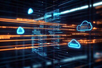 Leinwandbilder - Advanced Network Infrastructure with Cloud Technology and Data Flow : Generative AI