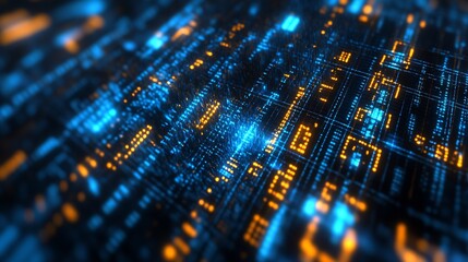 Aufkleber - Abstract Tech Background with Dynamic Matrix of Blue and Orange Lights : Generative AI