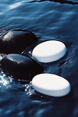 Aufkleber - Black and White Spa Stones Creating a Harmonious Calm Environment in Water : Generative AI
