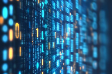 Aufkleber - Binary Data Streams on Blue Digital Background for Technology and Communication Concepts : Generative AI