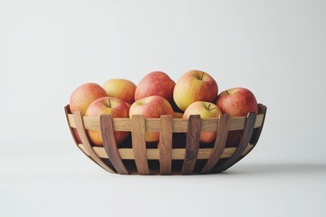 Poster - Red apples in a wooden bowl on a white background.