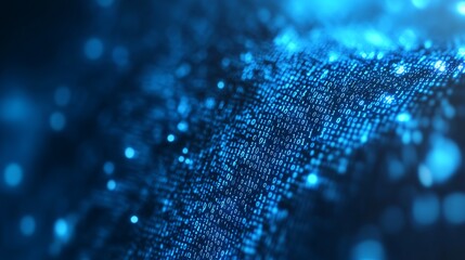 Fototapete - Abstract Digital Fluid Pattern with Glowing Binary Code in Blue : Generative AI