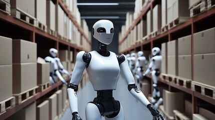 Fototapete - Advanced Robotic Systems in High Tech Warehousing Environment for Efficient Supply Chain Solutions : Generative AI
