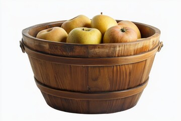 Poster - Wooden bowl filled with ripe yellow and red apples.