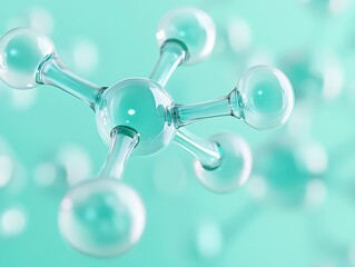 Aufkleber - Artistic Digital Illustration of Methane Molecule on a Soft Cyan Background : Generative AI