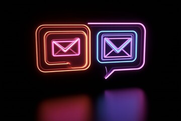 Aufkleber - Glowing Neon Email Icons in Dynamic Colors Symbolizing Digital Communication : Generative AI