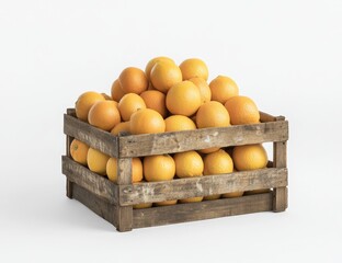 Poster - Fresh oranges in a rustic wooden crate on white background. (2)