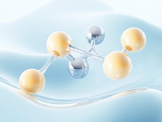 Fototapete - Futuristic Scientific Molecular Model with Connected Glossy Spheres : Generative AI