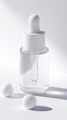 Poster - Elegant Glass Dropper Bottle with Skincare Liquid on Minimal Light Background : Generative AI