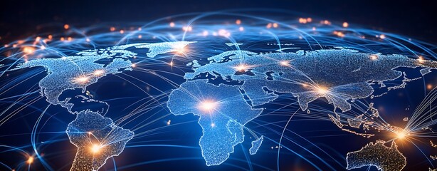 Aufkleber - Illuminated World Map Depicting Global Connectivity in a Digital Network Realm : Generative AI