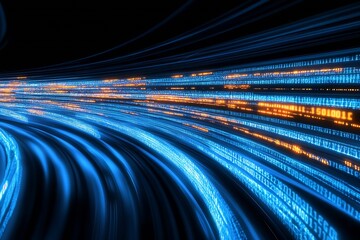 Poster - Innovative Digital Data Stream Pattern in Futuristic Blue and Orange Hues : Generative AI