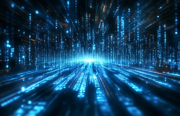 Aufkleber - Digital binary matrix with dynamic data streams representing modern information technology : Generative AI