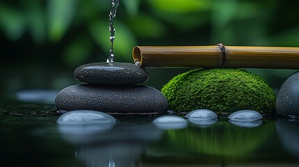 Aufkleber - Zen Garden Tranquility with Flowing Water and Balanced Stones Concept : Generative AI