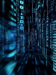 Poster - Digital Data Streams Abstract Blueprint in Vibrant Blue Tech Design : Generative AI