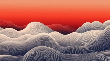 Wall Mural - Abstract wavy landscape, sunset sky, digital art, website banner