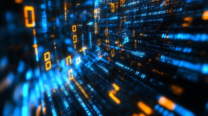 Aufkleber - Cutting-Edge Tech Innovation with Blue and Orange Digital Matrix Background : Generative AI