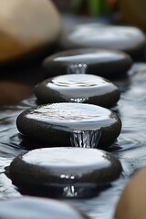 Poster - Zen Reflection Pathway with Water Sculpted Stones for Serenity Retreats : Generative AI