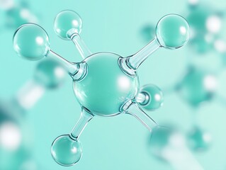 Aufkleber - Abstract Molecular Structure Representation with Connected Spheres on Aqua Background : Generative AI