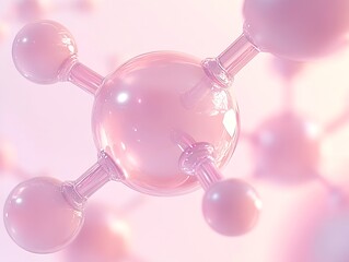 Poster - Elegant Pink Molecular Art with Soft Lighting and High Gloss Finish on Atoms : Generative AI