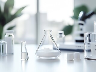 Poster - Modern chemistry lab with transparent glass beakers and scientific equipment : Generative AI