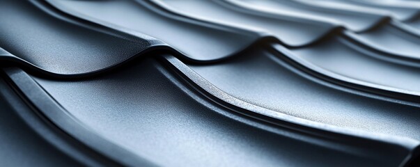 Aufkleber - Closeup of modern metallic roof tiles forming a repetitive pattern in a deep blue tone