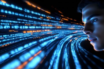 Aufkleber - Futuristic Digital Abstract Close-Up of Binary Code and Human Face : Generative AI