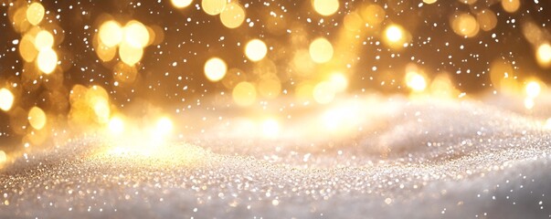 Aufkleber - Snowy abstract background with golden bokeh lights and room for text