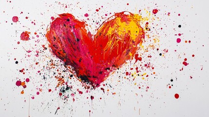 Aufkleber - Vibrant red and yellow heart is portrayed in a painting with bold brushstrokes