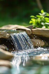 Aufkleber - Picturesque Waterfall in a Rocky Garden Creating a Peaceful Natural Scene : Generative AI