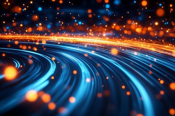Leinwandbilder - Glowing Blue and Orange Sparkling Light Trail Curves in Motion : Generative AI
