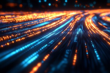 Fototapete - Abstract blue and orange digital swirls representing tech data flow dynamics : Generative AI