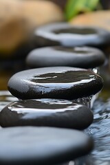 Poster - Contemplative Balance Path with Smooth Stones in Flowing Water : Generative AI