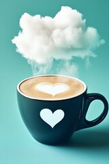 Aufkleber - Enchanting Coffee Cup with Heart Design and Airy Cloud against Refreshing Aqua : Generative AI