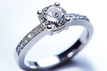 Aufkleber - Exquisite Round Cut Diamond Engagement Ring on Bright White Background for Luxury Fashion and Jewelry : Generative AI