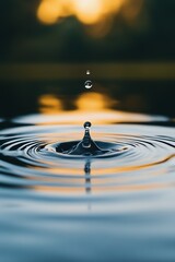 Poster - Graceful Water Drop Creating Mesmerizing Ripples in Lake at Dusk : Generative AI