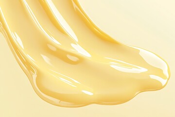 Poster - Luxurious Yellow Creamy Liquid with Glossy Finish on Soft Pastel Surface : Generative AI