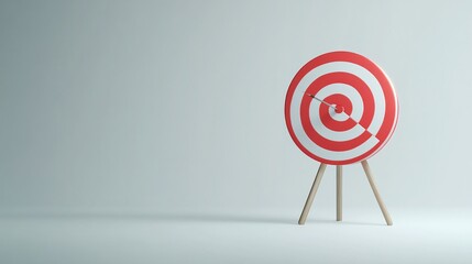 Poster - Red and white bullseye mounted on a tripod with an arrow striking the bullseye's center