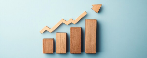Aufkleber - Wooden blocks organized in a bar chart pattern are steadily rising in height, representing growth and advancement