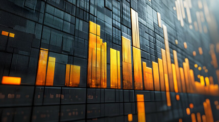Poster - Financial data growth, digital wall, market trends, business background