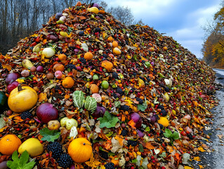 Sticker - Autumn compost heap roadside, leaves, fruit, vegetables