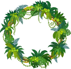 Wall Mural - tropical jungle frames, rain forest liana branches and leaves. tropical forest shrub twig design ele