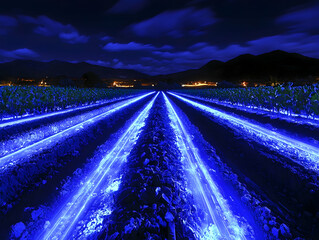 Sticker - Vineyard night, blue light trails, mountains