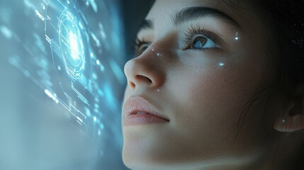 Poster - Woman gazing at futuristic interface.