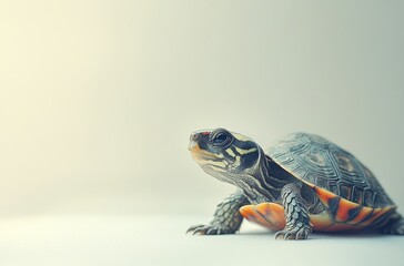 Poster - Close-Up of a Colorful Turtle in a Soft Light Environment with Smooth Textures and Fine Details Captured in a Studio for Nature Photography